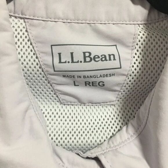LL Bean Women Lavender Collared Pockets Long Roll Tab Sleeve Button Shirt Top L - Picture 3 of 5